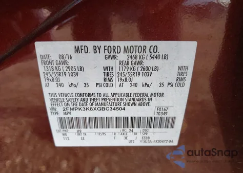 2016 Ford Edge Titanium z USA, uszkodzony, nr VIN 2FMPK3K8XGBC34504